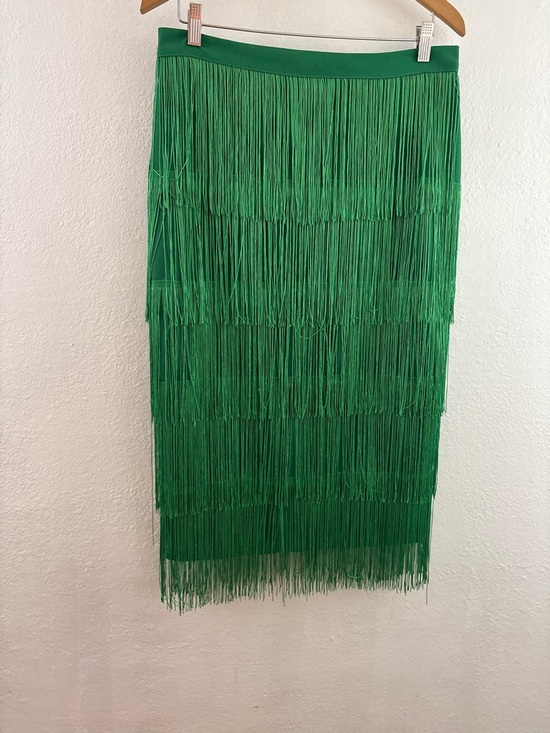 Aomei Dress Dresses & Skirts - Green Fringe Midi Skirt